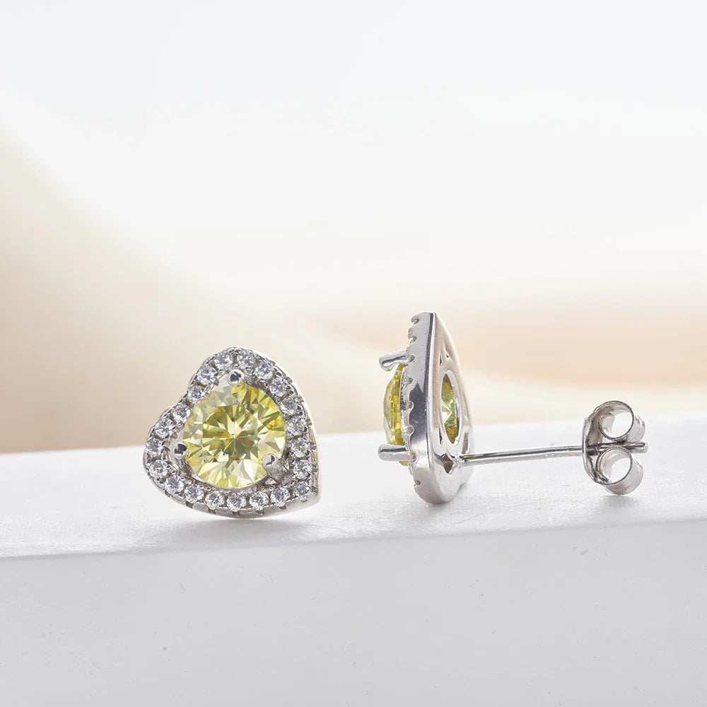 1 Ct 6.5mm Pink Moissanite Heart Stud Earrings 925 Sterling Silver