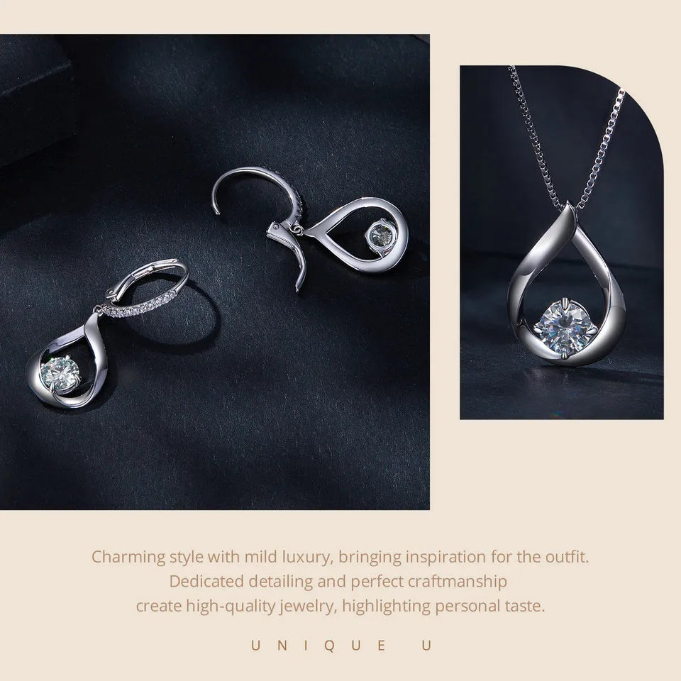 1CT Moissanite Waterdrop Necklace & Earrings – 925 Sterling Silver