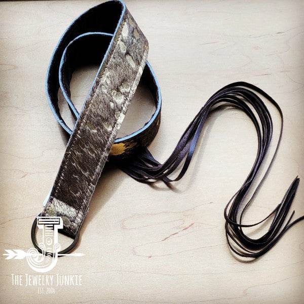 Dark Metallic Hide Leather Belt w/ Leather Fringe