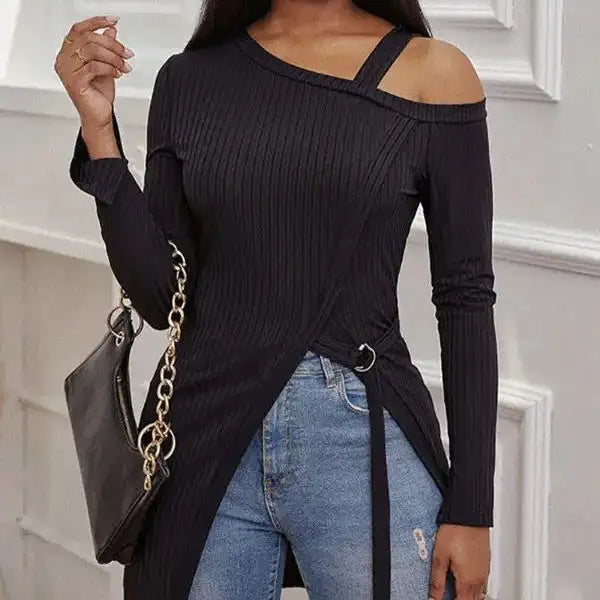 Ladies’ Asymmetrical High Neck Long Sleeve Top
