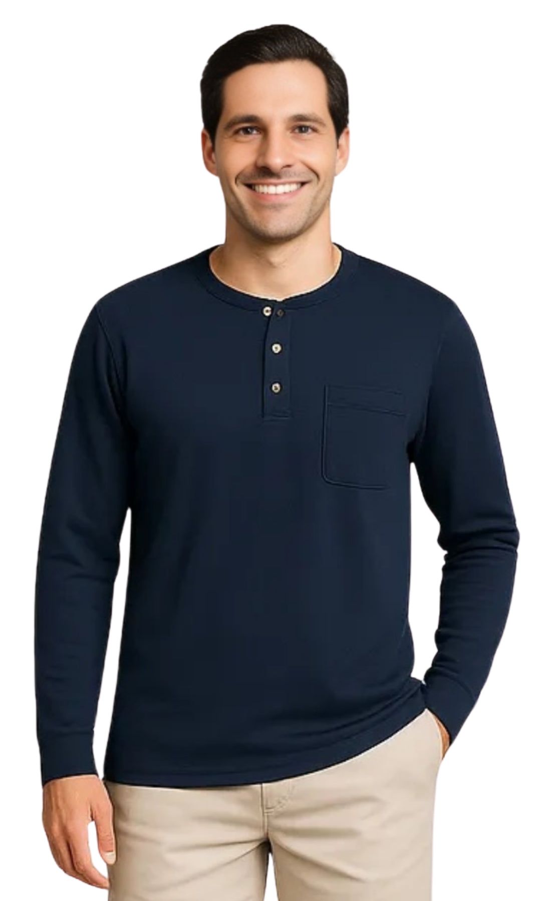 Men’s Long Sleeve Cotton Blend Henley Shirt