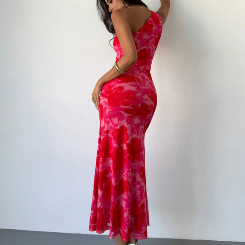 European & American Style Irregular Print Sling Dress