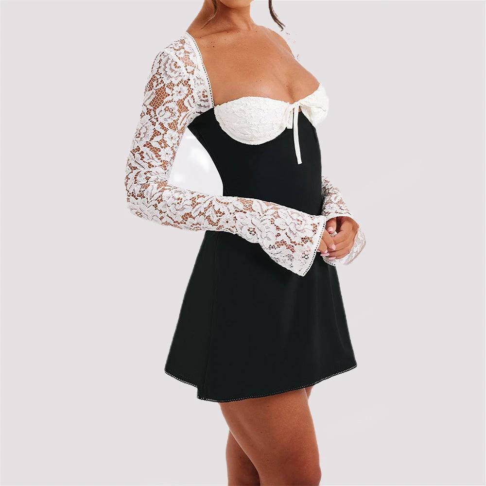 Y2K Lace Long Sleeve Corset Backless Dress