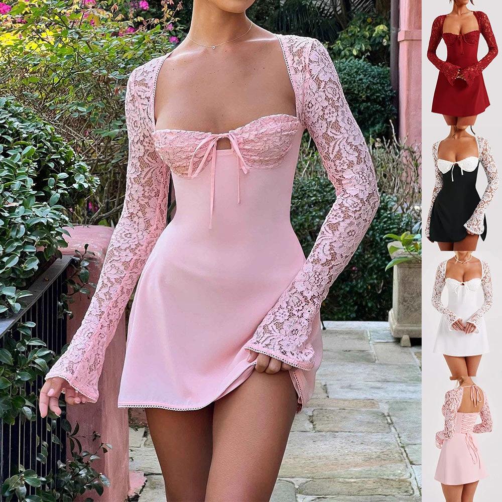 Y2K Lace Long Sleeve Corset Backless Dress