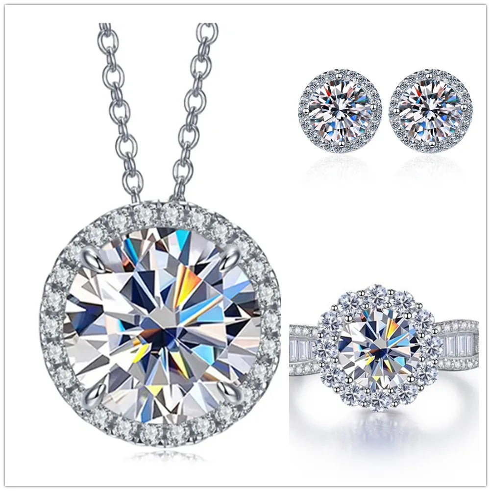 9ct Moissanite 925 Silver Ring, Earrings & Necklace Set
