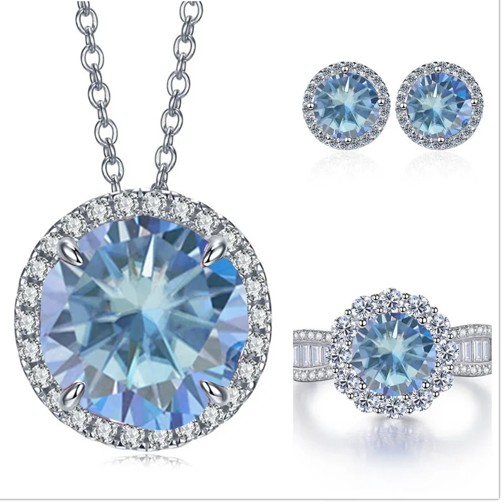 9ct Moissanite 925 Silver Ring, Earrings & Necklace Set