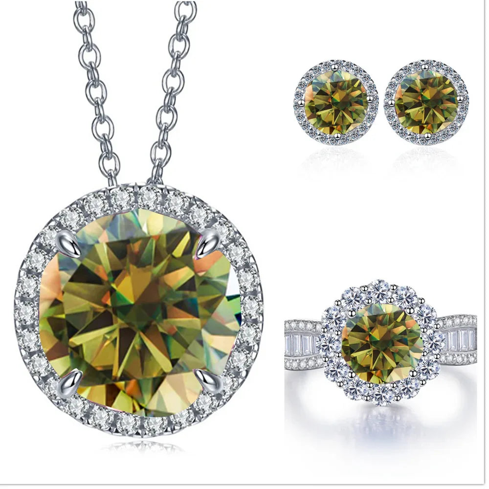 9ct Moissanite 925 Silver Ring, Earrings & Necklace Set