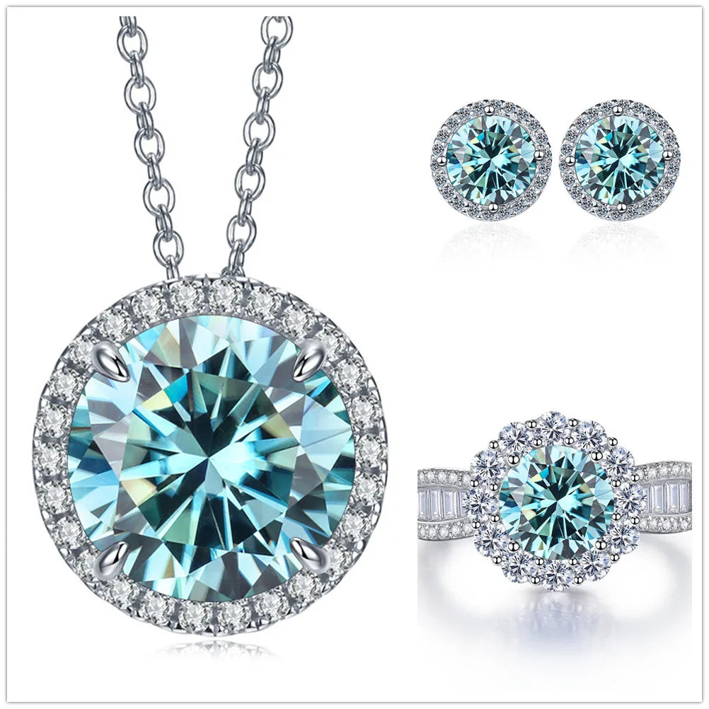 9ct Moissanite 925 Silver Ring, Earrings & Necklace Set