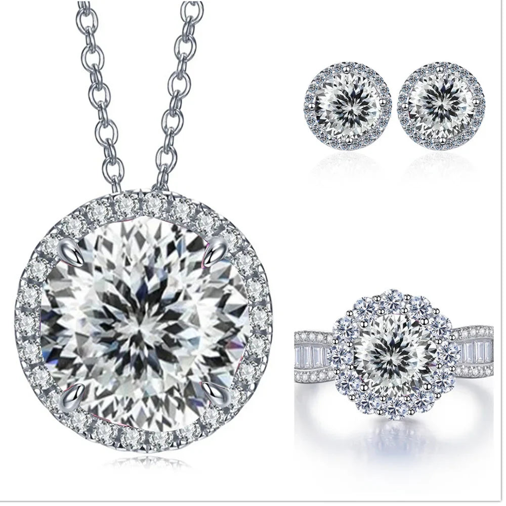 9ct Moissanite 925 Silver Ring, Earrings & Necklace Set