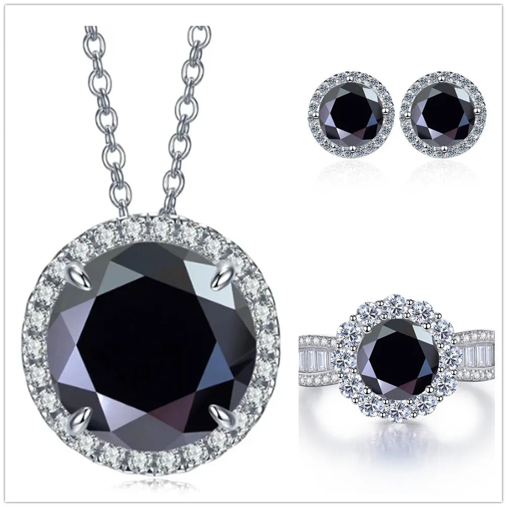 9ct Moissanite 925 Silver Ring, Earrings & Necklace Set