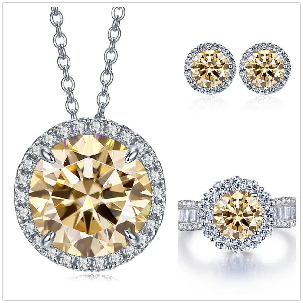 9ct Moissanite 925 Silver Ring, Earrings & Necklace Set