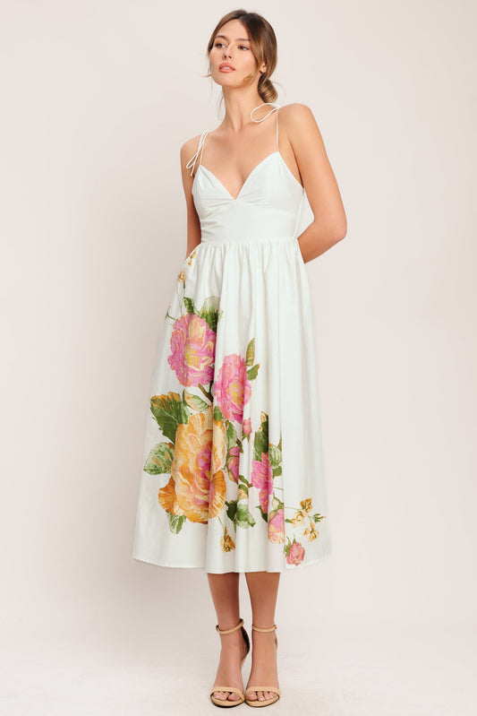 POETIC BLOOM WOVEN MIDI DRESS