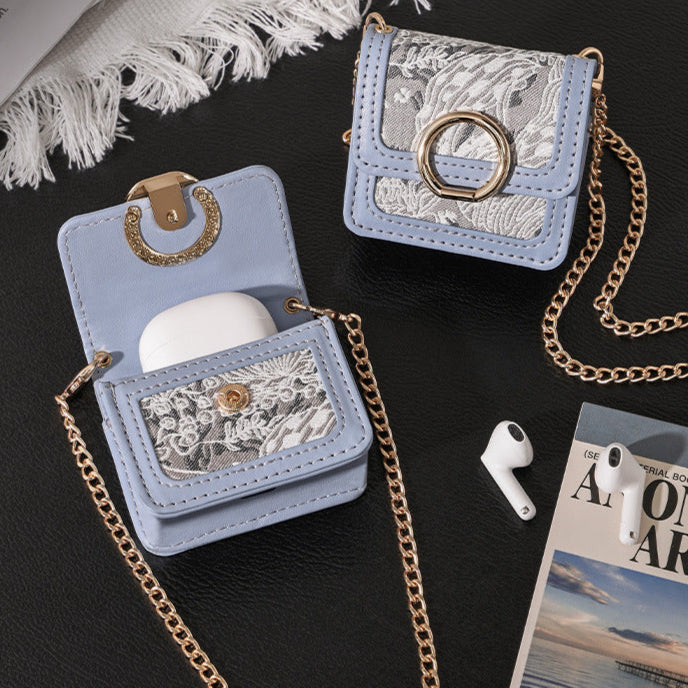 Retro Jacquard Mini Headphone Bag-Blue