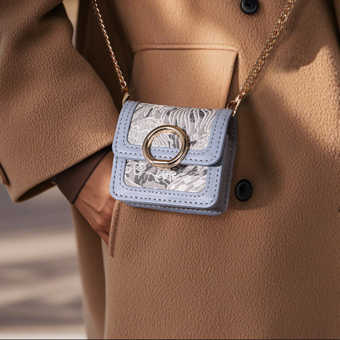 Retro Jacquard Mini Headphone Bag-Blue