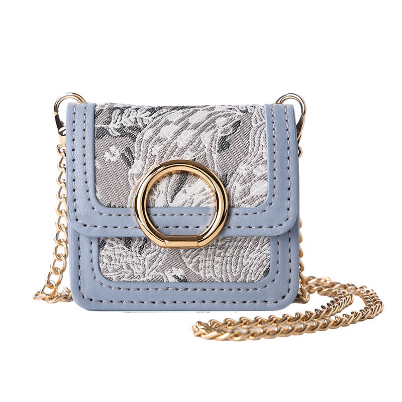 Retro Jacquard Mini Headphone Bag-Blue