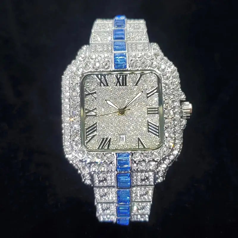 Luxury Green Iced Out Diamond Men’s Watch – Hip Hop Style