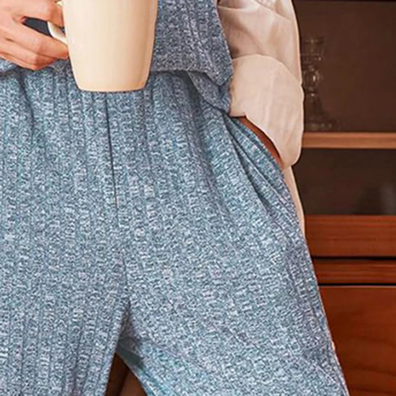 Women’s Autumn Winter Ribbed Pajamas Set