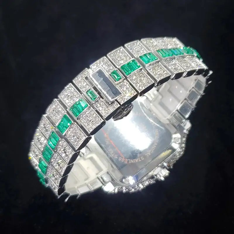 Luxury Green Iced Out Diamond Men’s Watch – Hip Hop Style