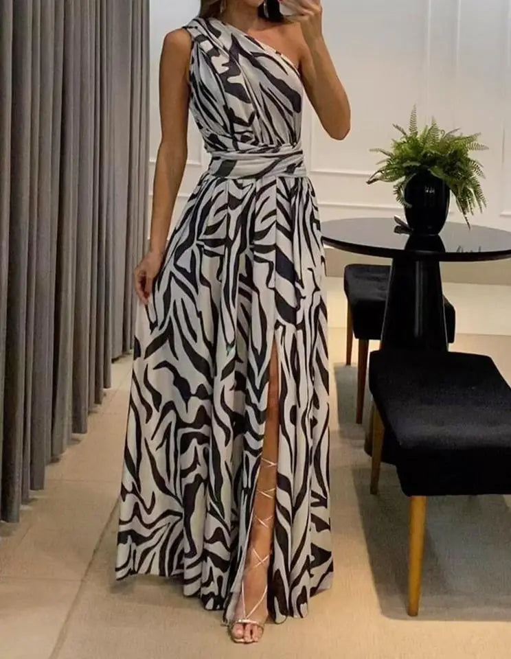 Sleeveless Printed Long Dress with Exposed Back for Women