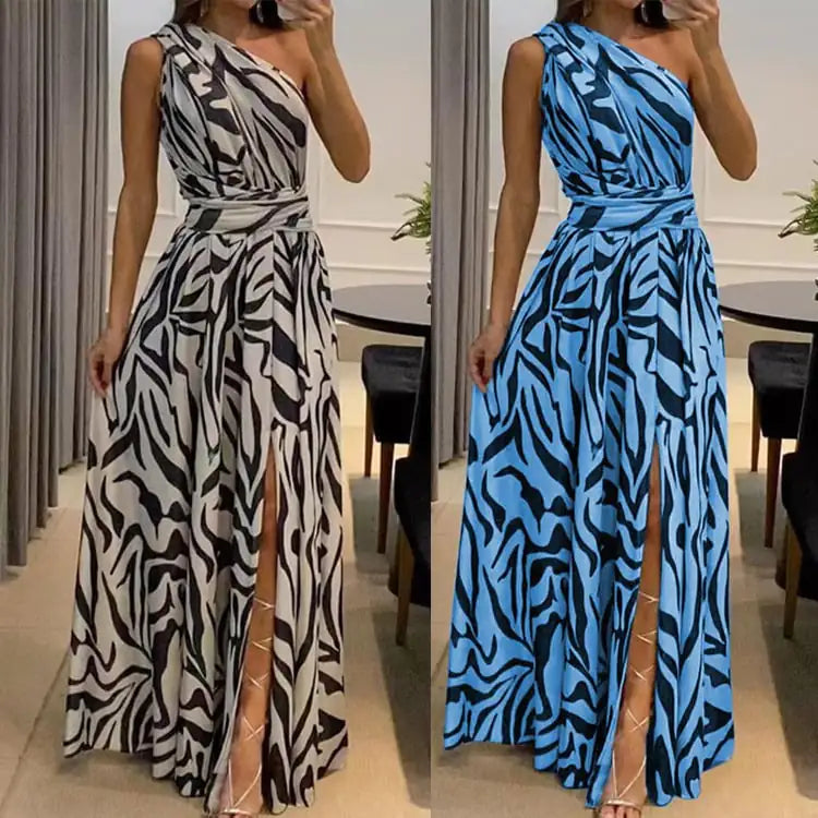 Sleeveless Printed Long Dress with Exposed Back for Women