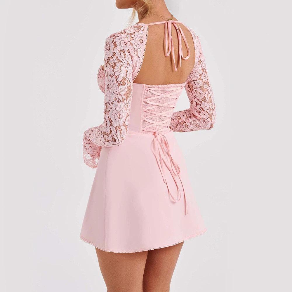 Y2K Lace Long Sleeve Corset Backless Dress