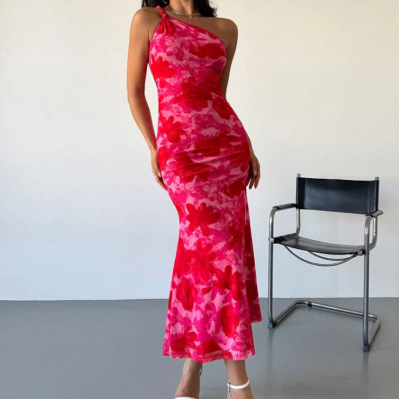 European & American Style Irregular Print Sling Dress