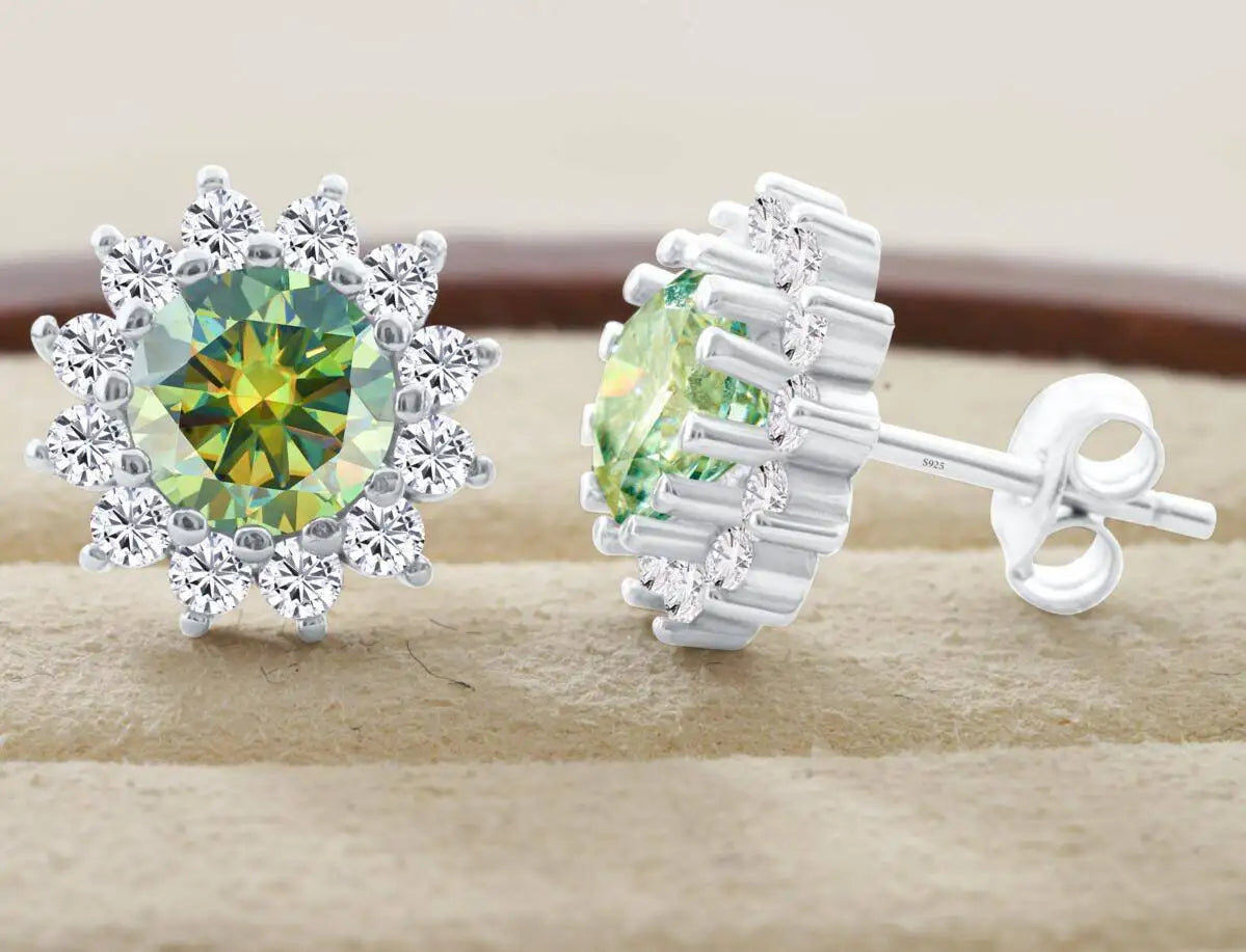 925 Sterling Silver Moissanite Stud Earrings With 1ct Moissanite Pendant