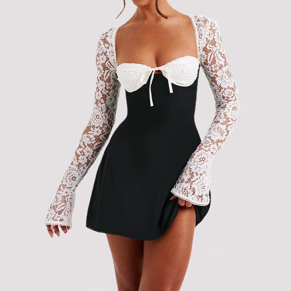 Y2K Lace Long Sleeve Corset Backless Dress