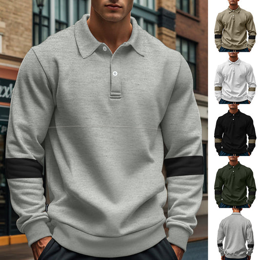 Men’s Long Sleeve Lapel Polo Shirt – Casual Loose Fit