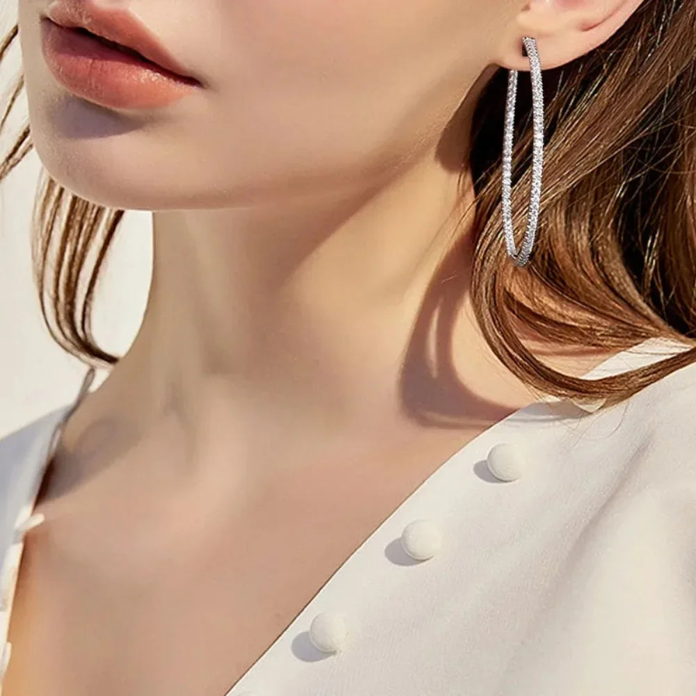 Moissanite Hoop Earrings 30/50mm – 925 Sterling Silver Bridal