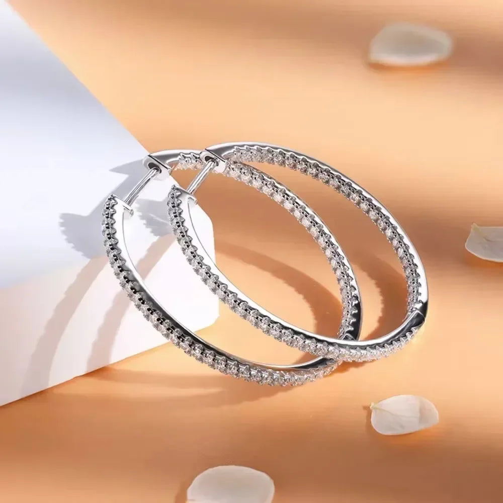Moissanite Hoop Earrings 30/50mm – 925 Sterling Silver Bridal