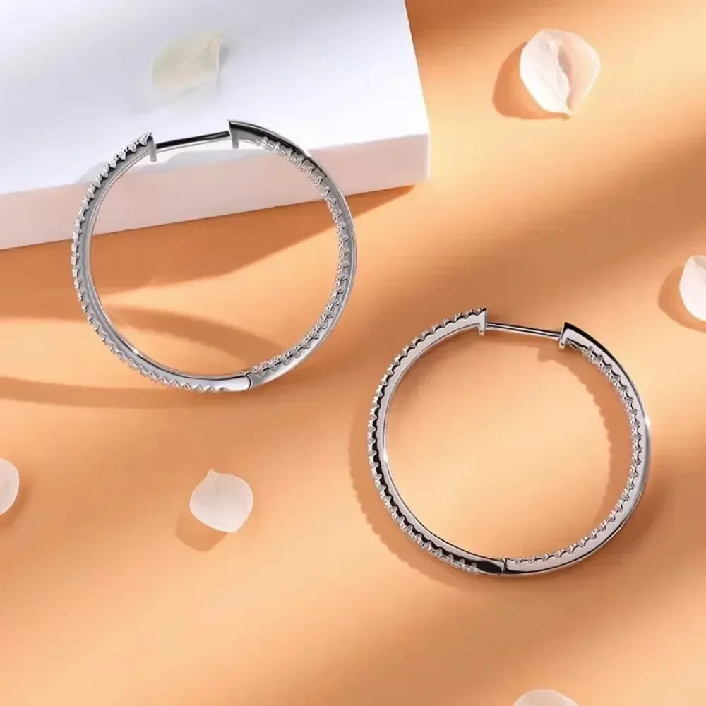Moissanite Hoop Earrings 30/50mm – 925 Sterling Silver Bridal