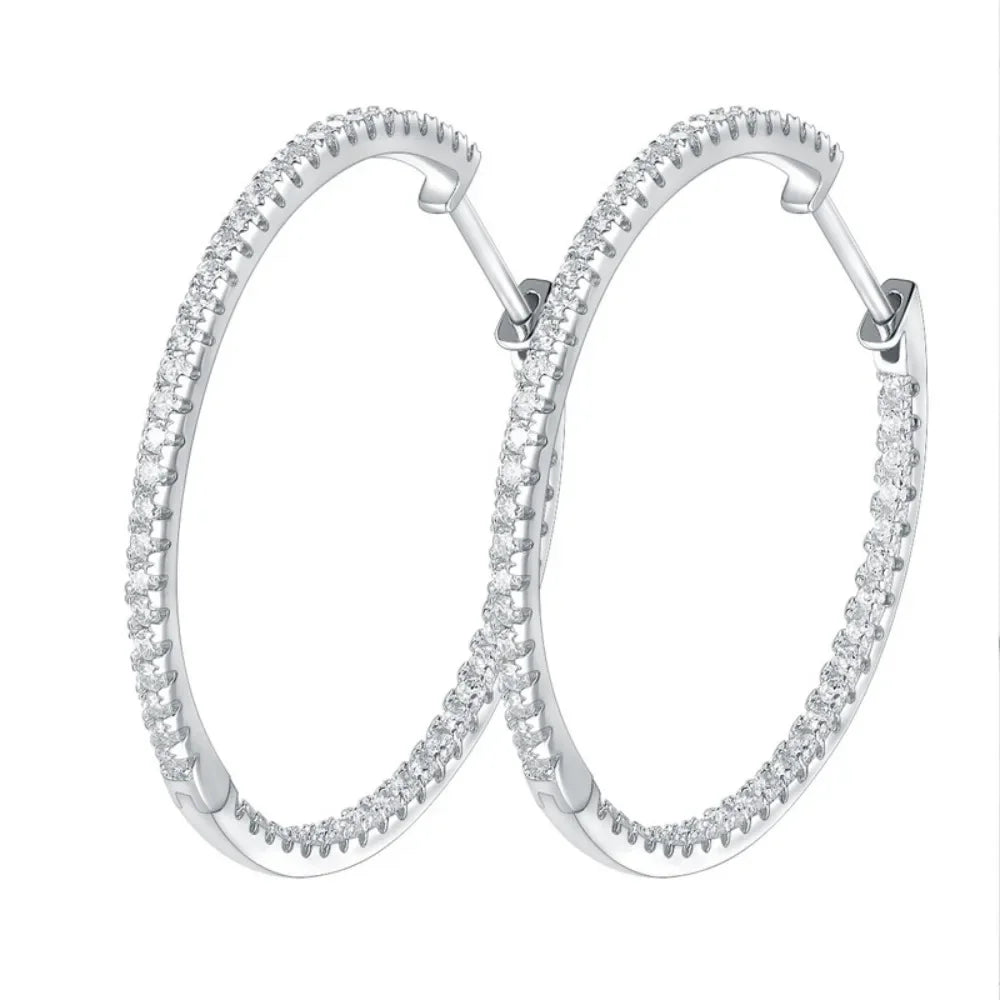 Moissanite Hoop Earrings 30/50mm – 925 Sterling Silver Bridal