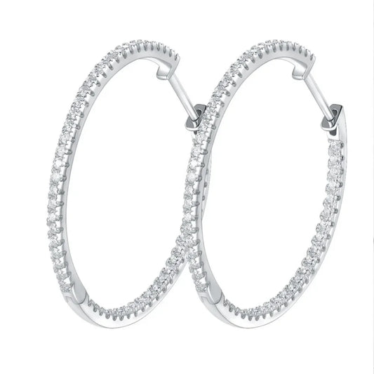 Moissanite Hoop Earrings 30/50mm – 925 Sterling Silver Bridal