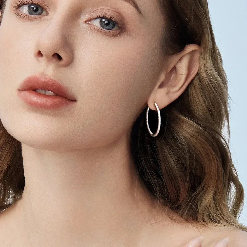 Moissanite Hoop Earrings 30/50mm – 925 Sterling Silver Bridal
