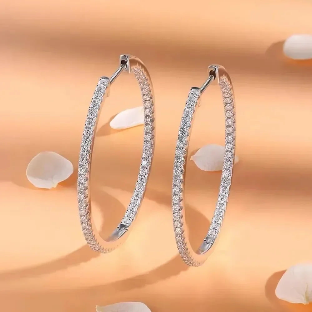Moissanite Hoop Earrings 30/50mm – 925 Sterling Silver Bridal