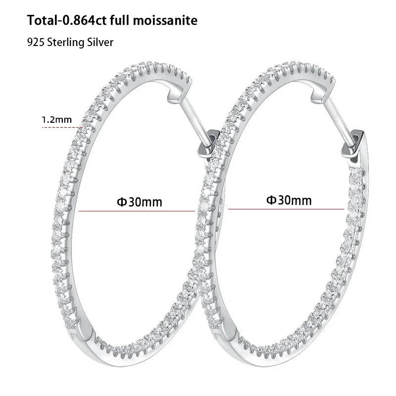 Moissanite Hoop Earrings 30/50mm – 925 Sterling Silver Bridal