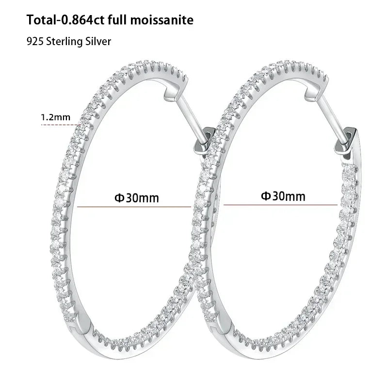 Moissanite Hoop Earrings 30/50mm – 925 Sterling Silver Bridal