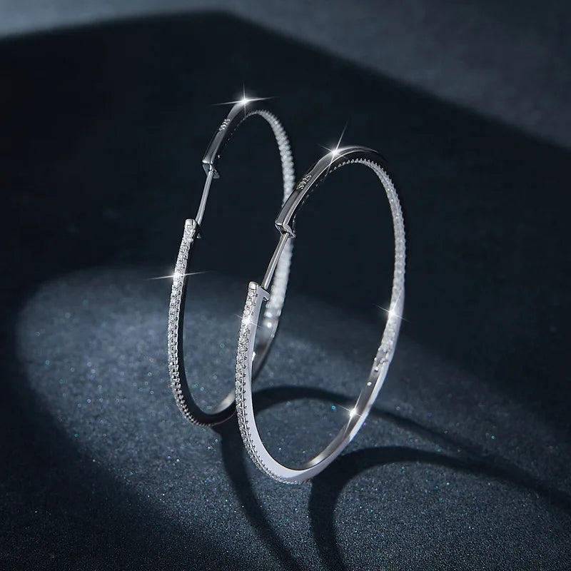 Moissanite Hoop Earrings 30/50mm – 925 Sterling Silver Bridal