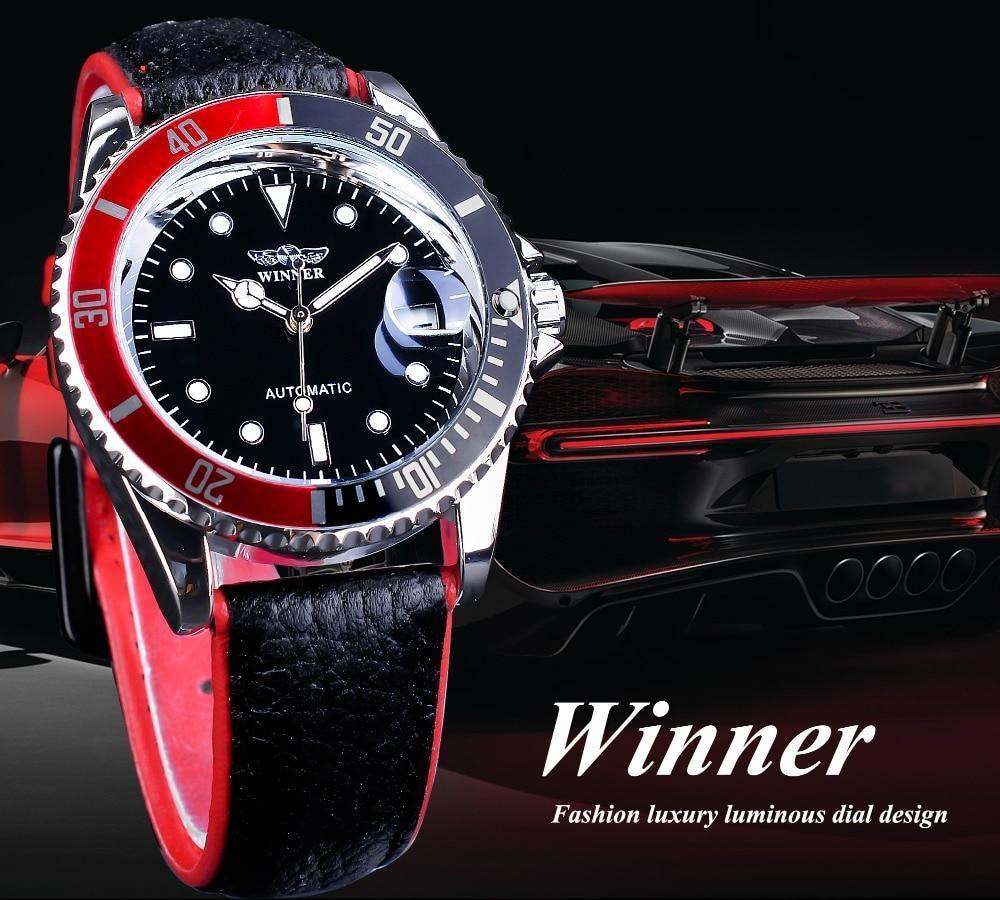 2021 Men’s Black & Red Sport Watch – Luxury Leather Strap
