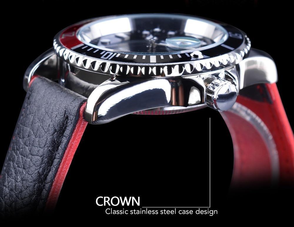 2021 Men’s Black & Red Sport Watch – Luxury Leather Strap