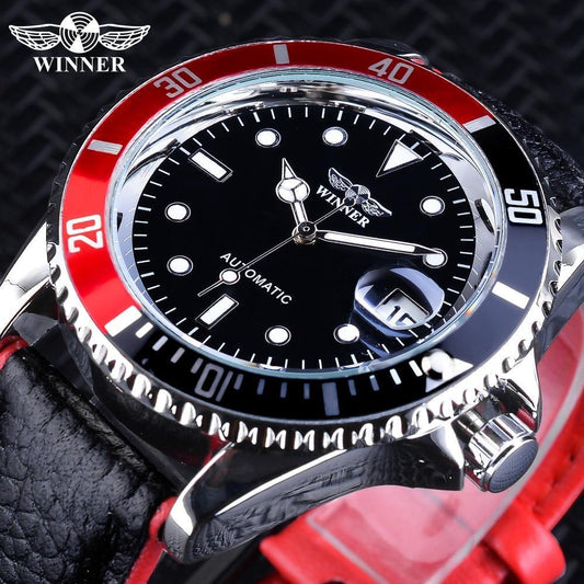2021 Men’s Black & Red Sport Watch – Luxury Leather Strap