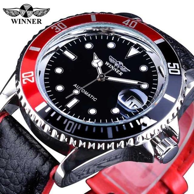 2021 Men’s Black & Red Sport Watch – Luxury Leather Strap